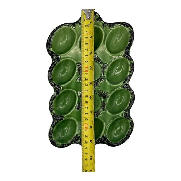 Vintage Ceramic Avocado Green Deviled Egg Plate Platter Japan MCM - Picture 5 of 6